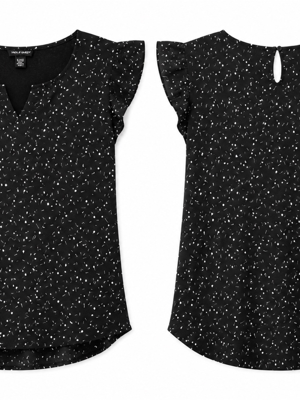 Hilary Radley Black Short Sleeve V-Neck Top with White Speckle